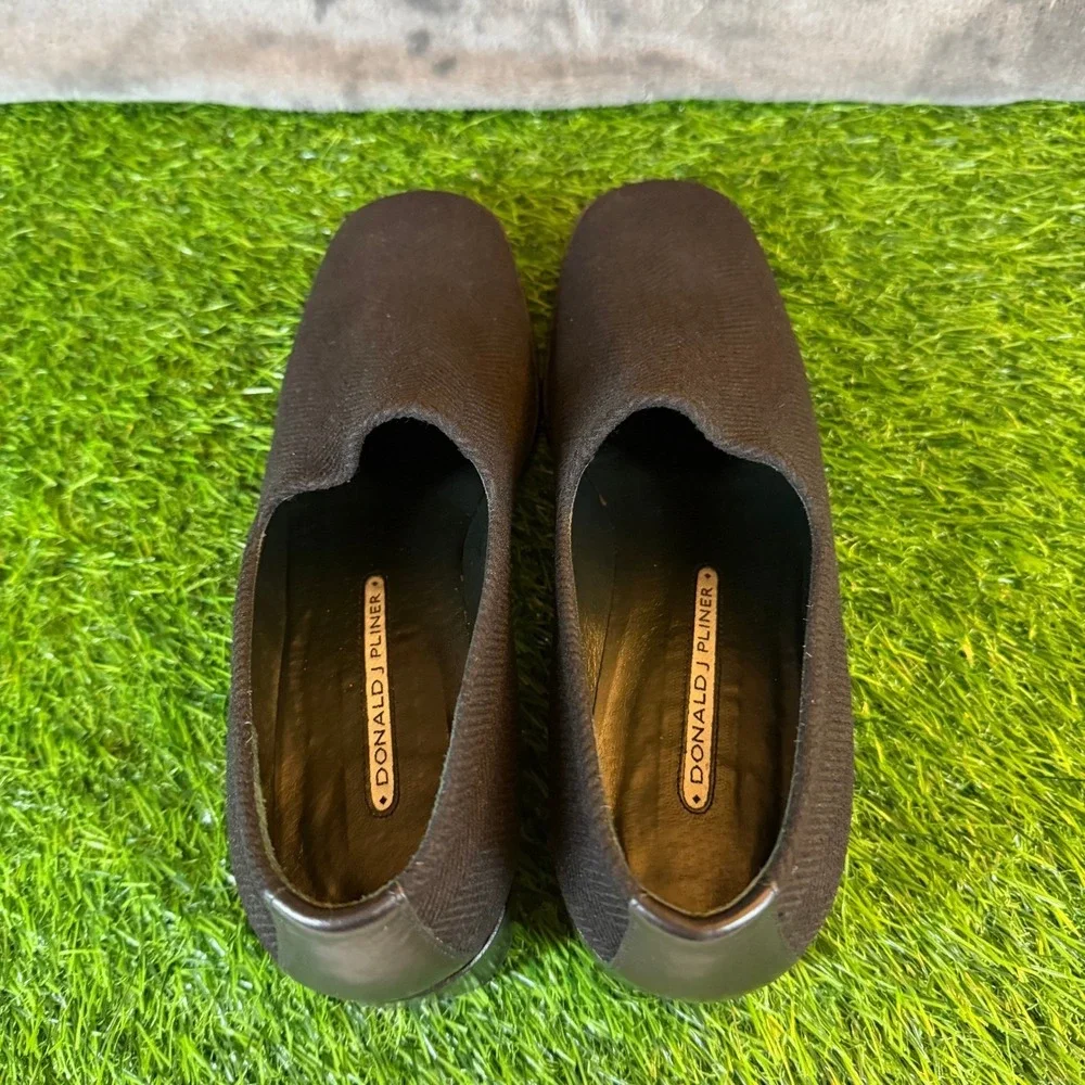 Donald J Pliner Black Herringbone Knit Slip On Loafers Shoes Women 8 M